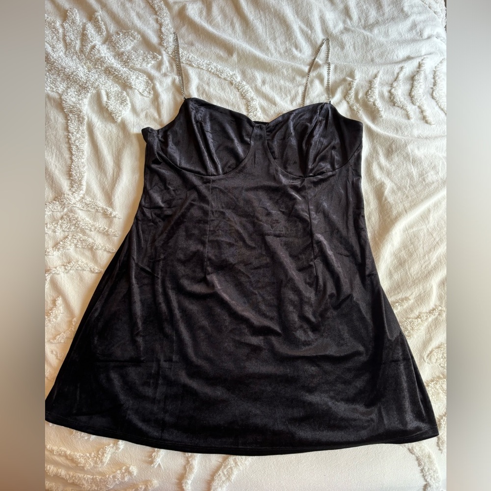 Black velvet bustier dress with jeweled straps- size XL H&M